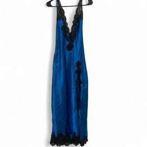 Victoria’s Secret Maxi Blue and black lace slip dress with slit